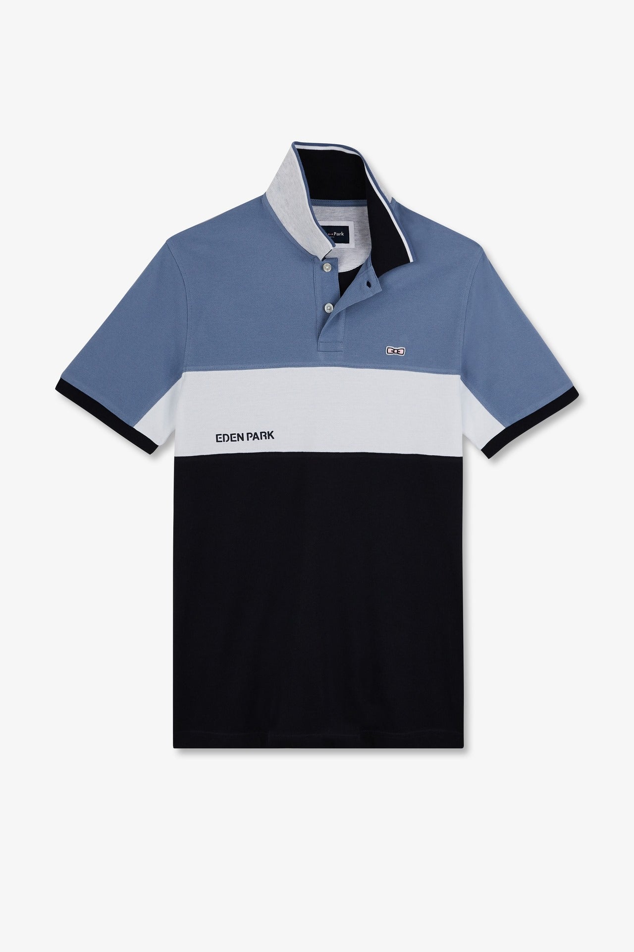 Short-sleeved blue colour-block polo shirt