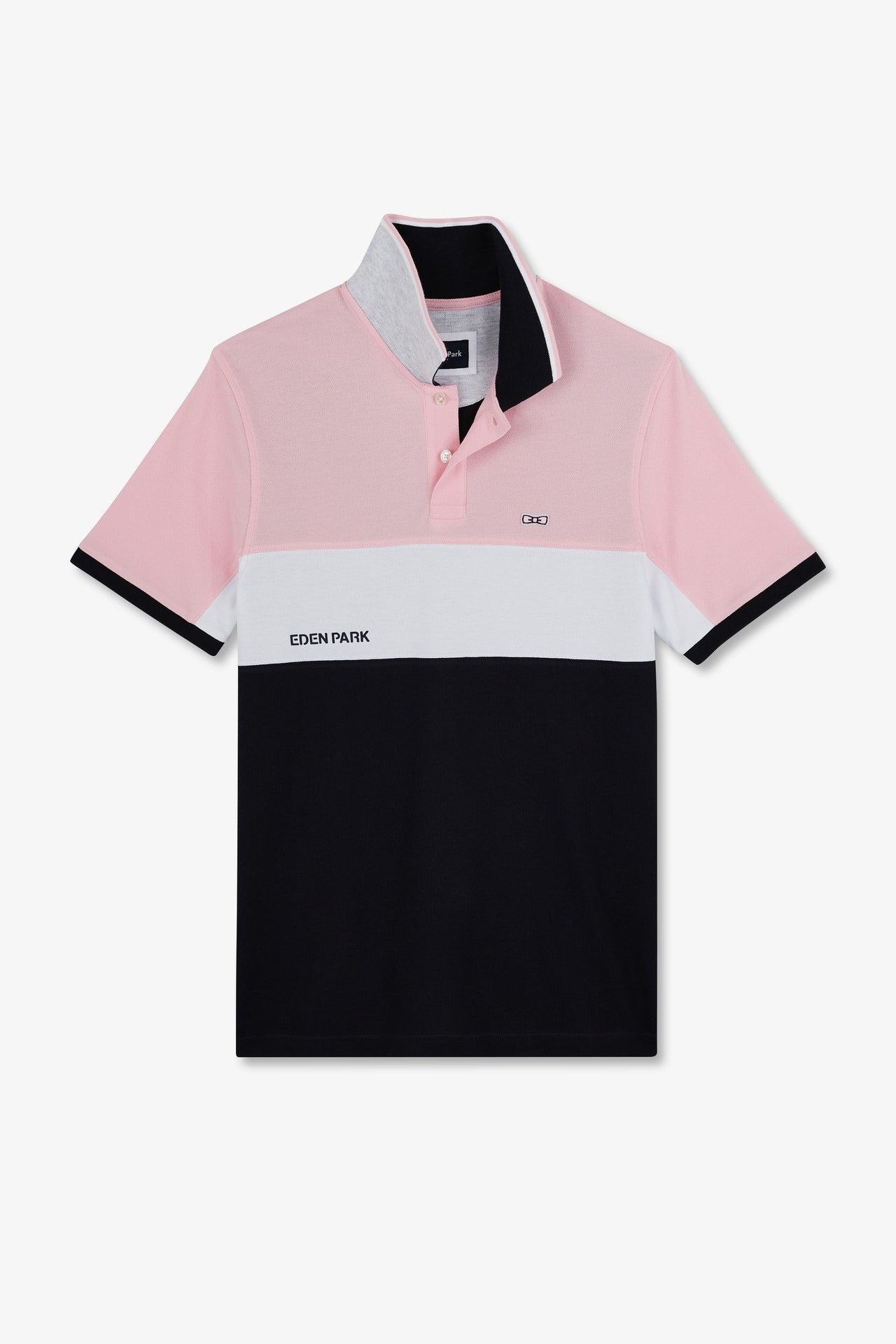 Pink short-sleeved colour-block polo shirt