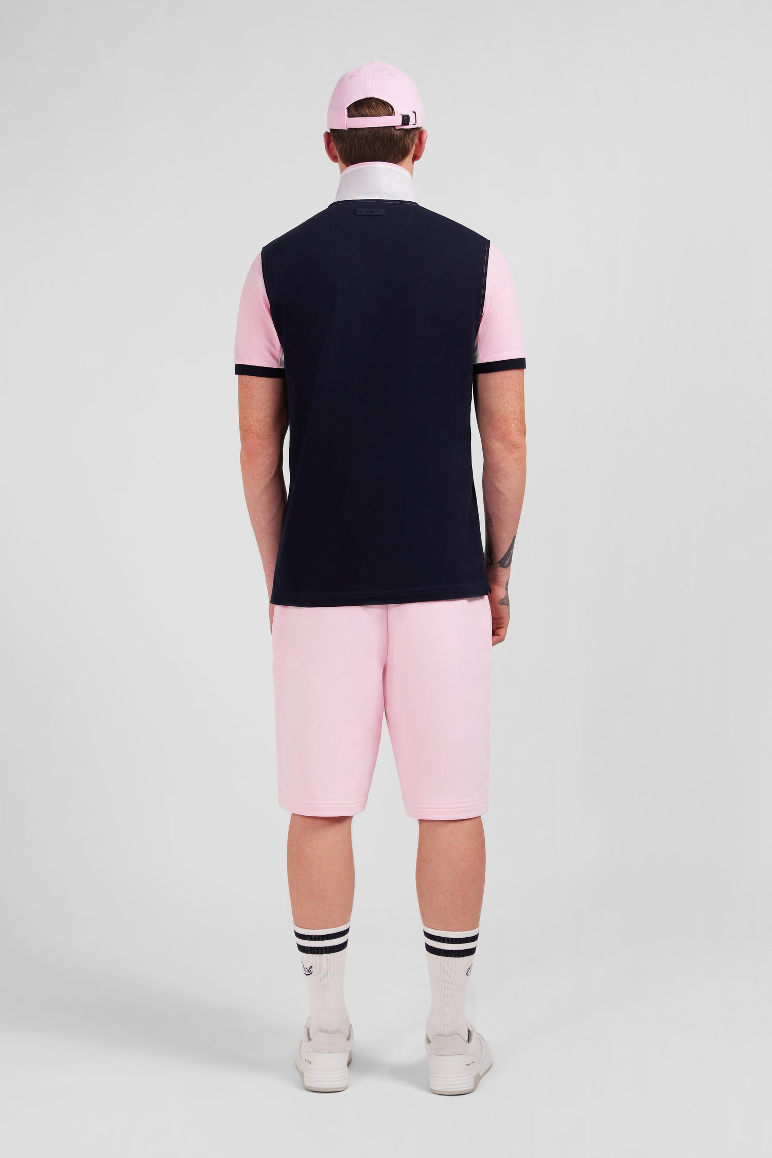Pink short-sleeved colour-block polo shirt