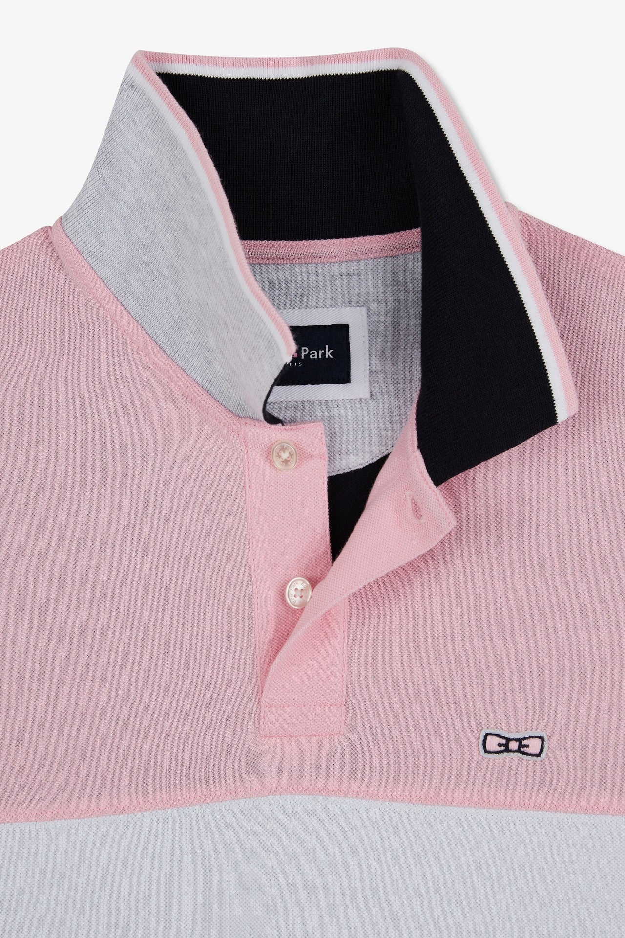 Pink short-sleeved colour-block polo shirt