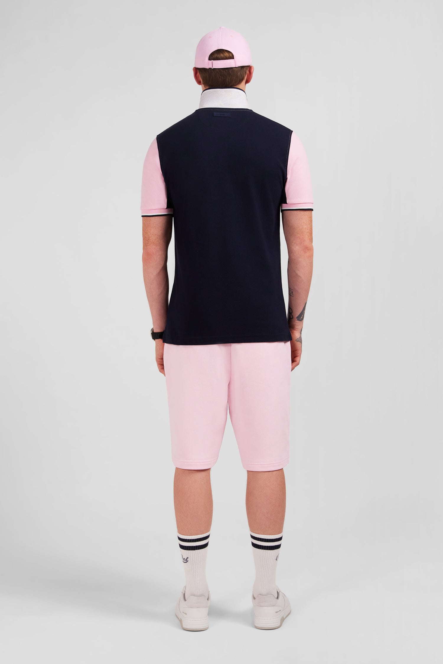 Pink short-sleeved colour-block polo shirt