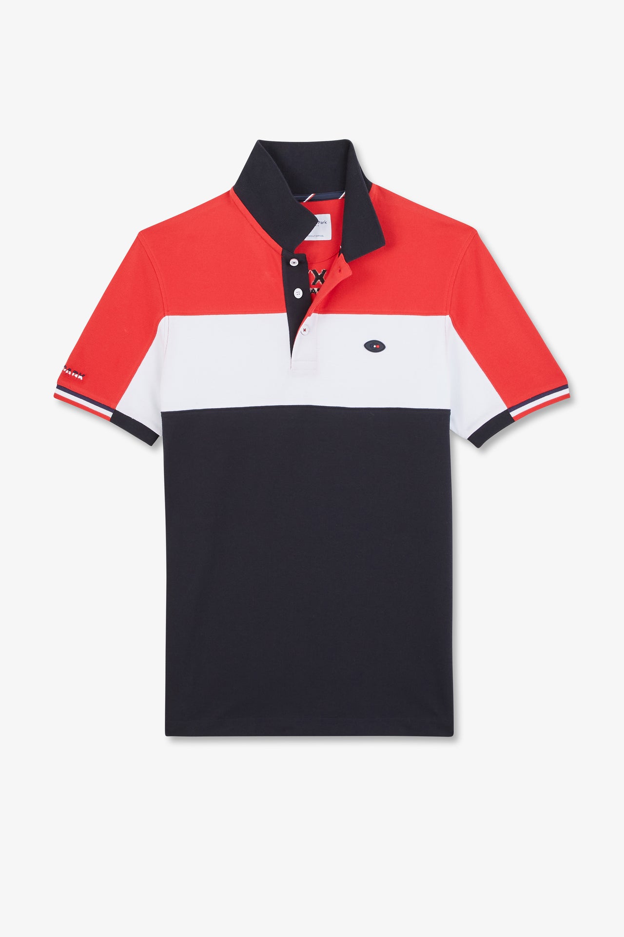 Red colour-block polo shirt in cotton pique with XV de France embroidery