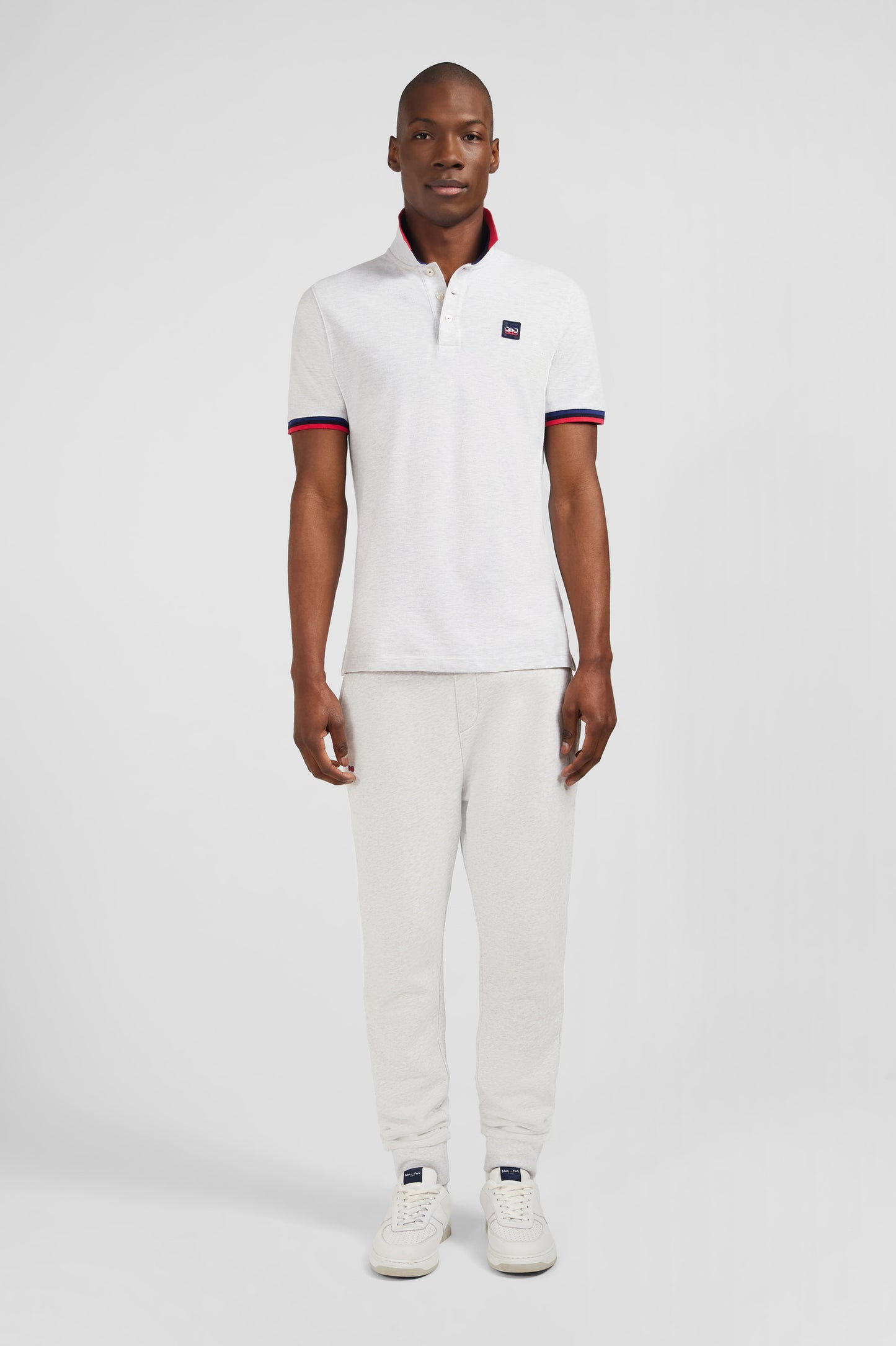 Grey polo shirt with tricolour details