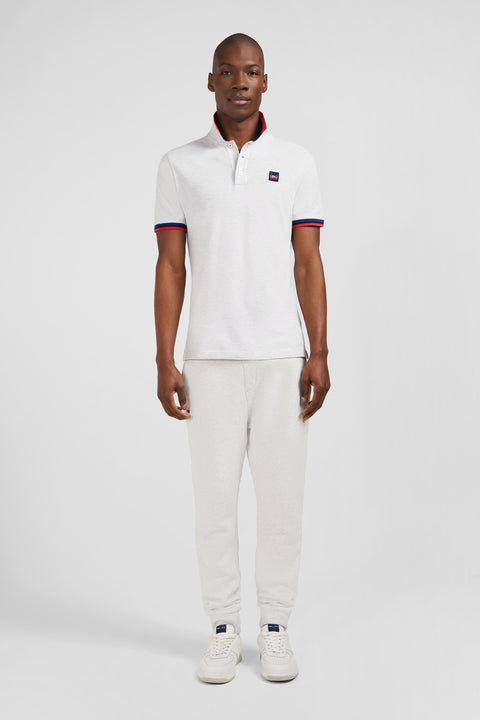 Grey polo shirt with tricolour details - Image 1