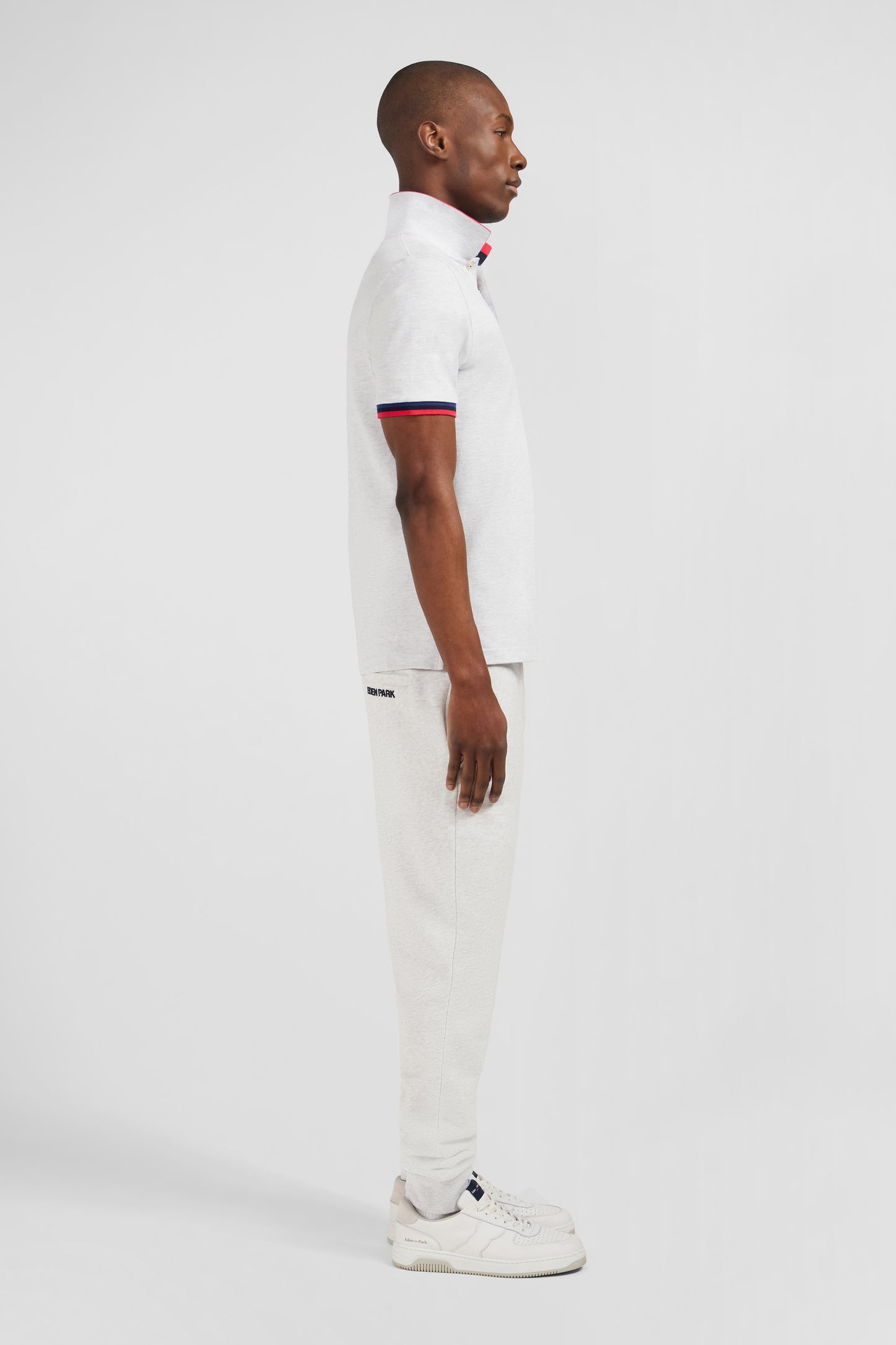 Grey polo shirt with tricolour details