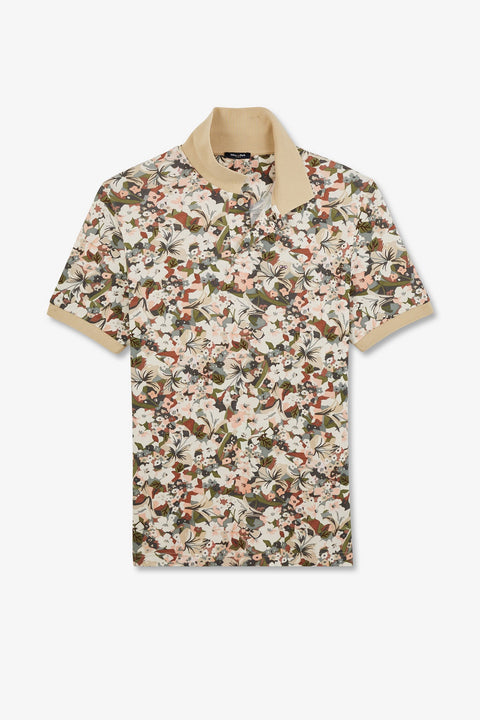 White short-sleeved polo shirt with floral print - Image 2