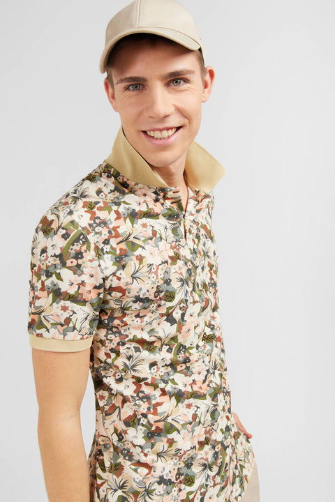 White short-sleeved polo shirt with floral print - Image 3