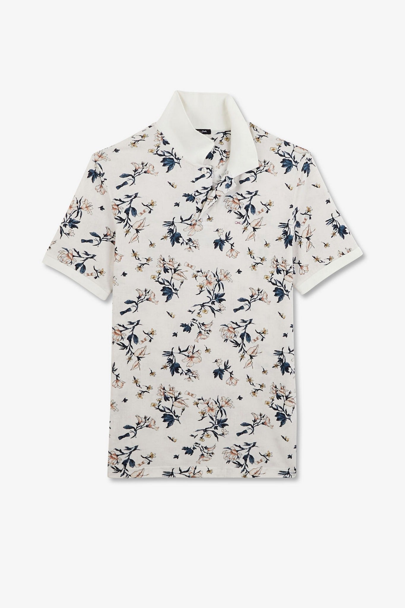 White polo shirt with an exclusive floral print - Image 2