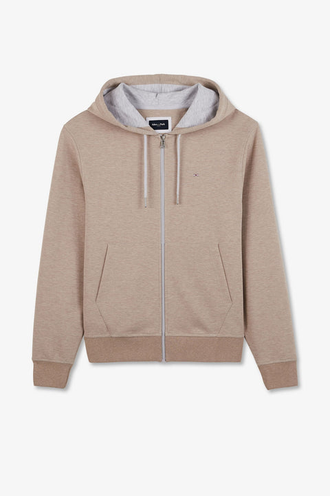Beige zip sweatshirt with hood - Image 2