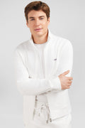 White zipped sweatshirt with stand-up collar