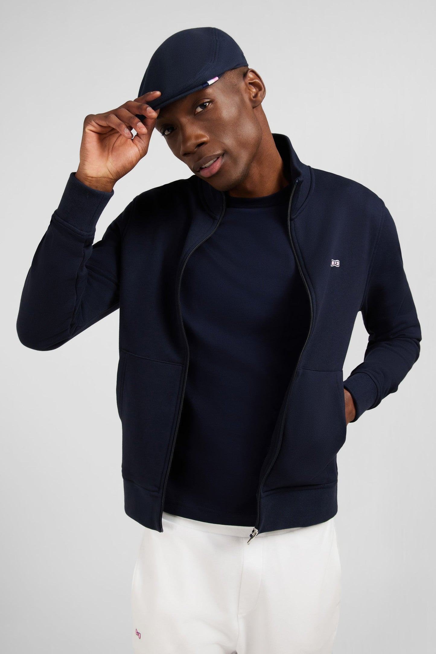 Dark blue zipped sweatshirt with stand-up collar - Image 1