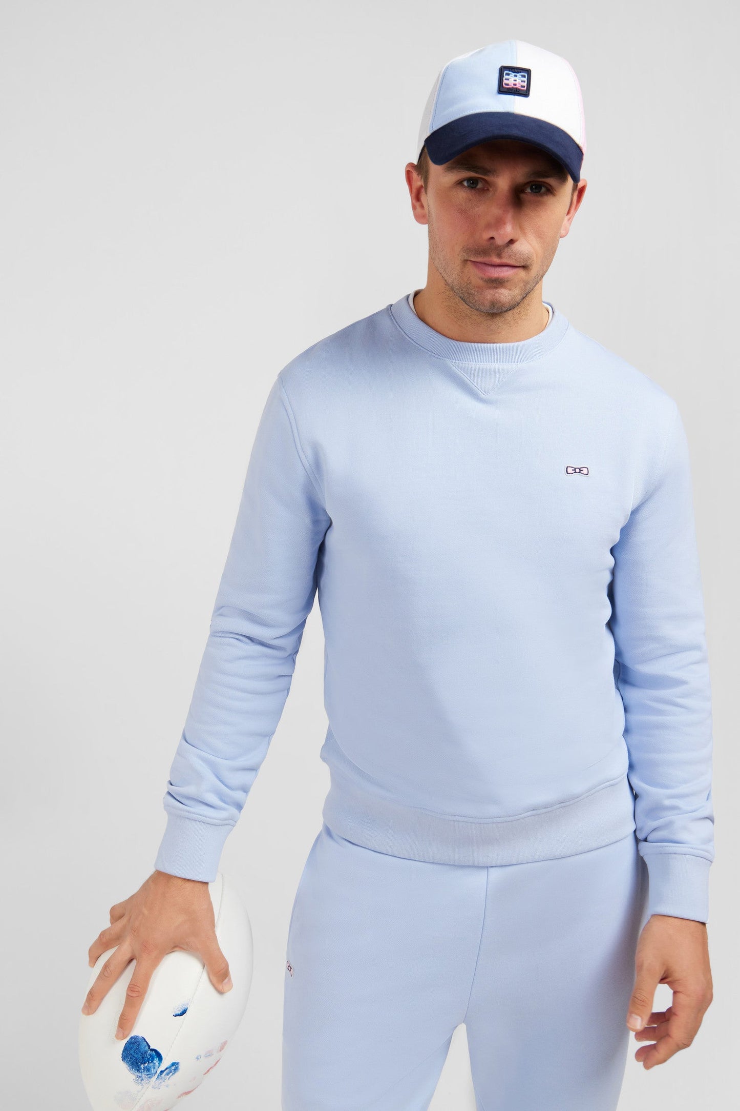 Blue fleece round-neck sweatshirt with bow tie embroidery - Image 1