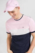 Pink short-sleeved colour-block T-shirt