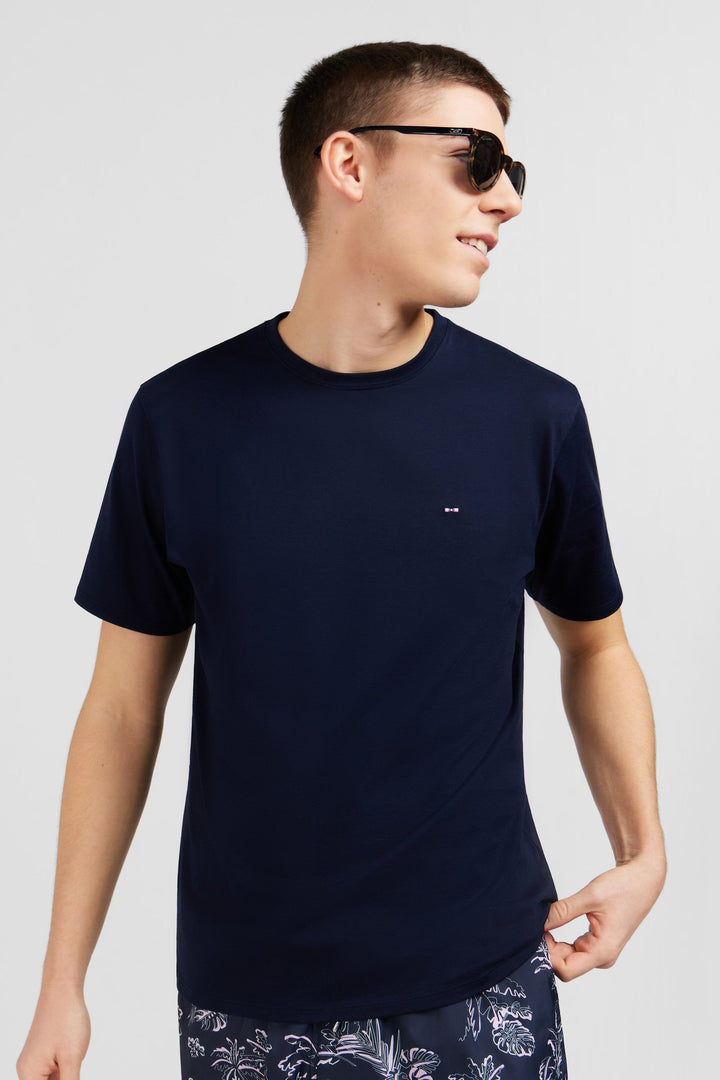 Navy blue T-shirt in flamme cotton