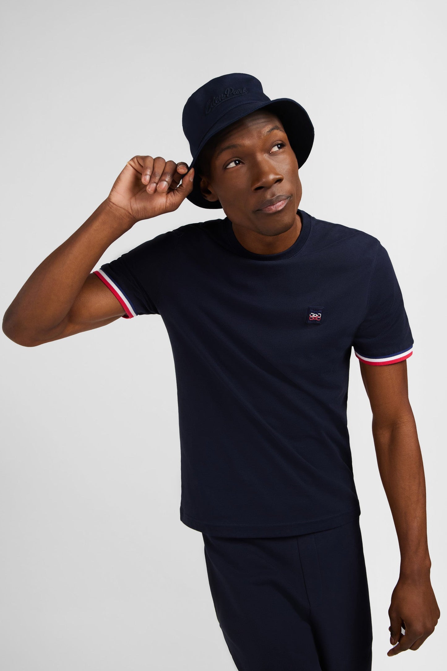 Navy blue short-sleeved T-shirt with embossed logo - Image 1