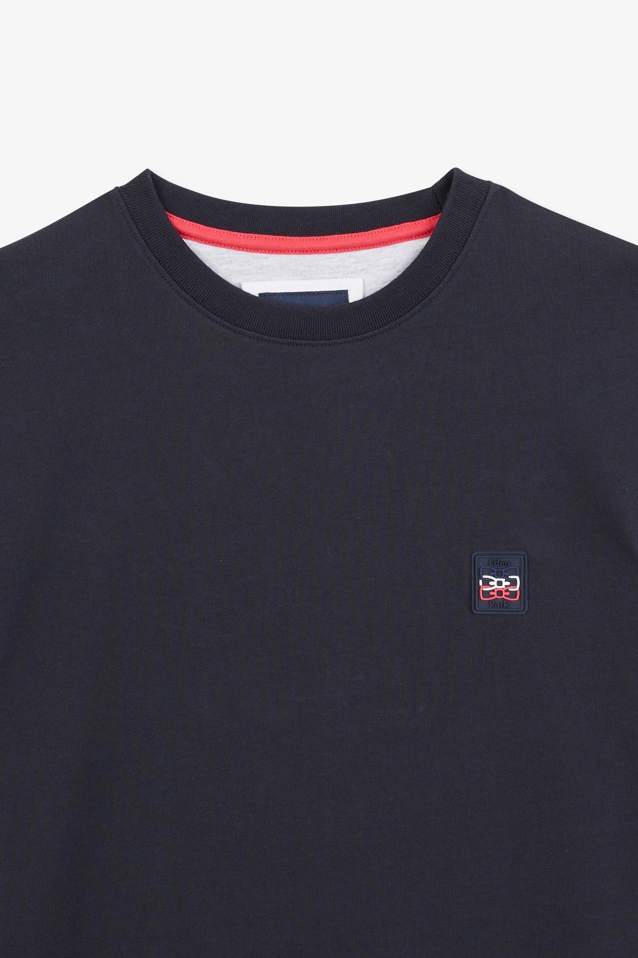 Navy blue short-sleeved T-shirt with embossed logo
