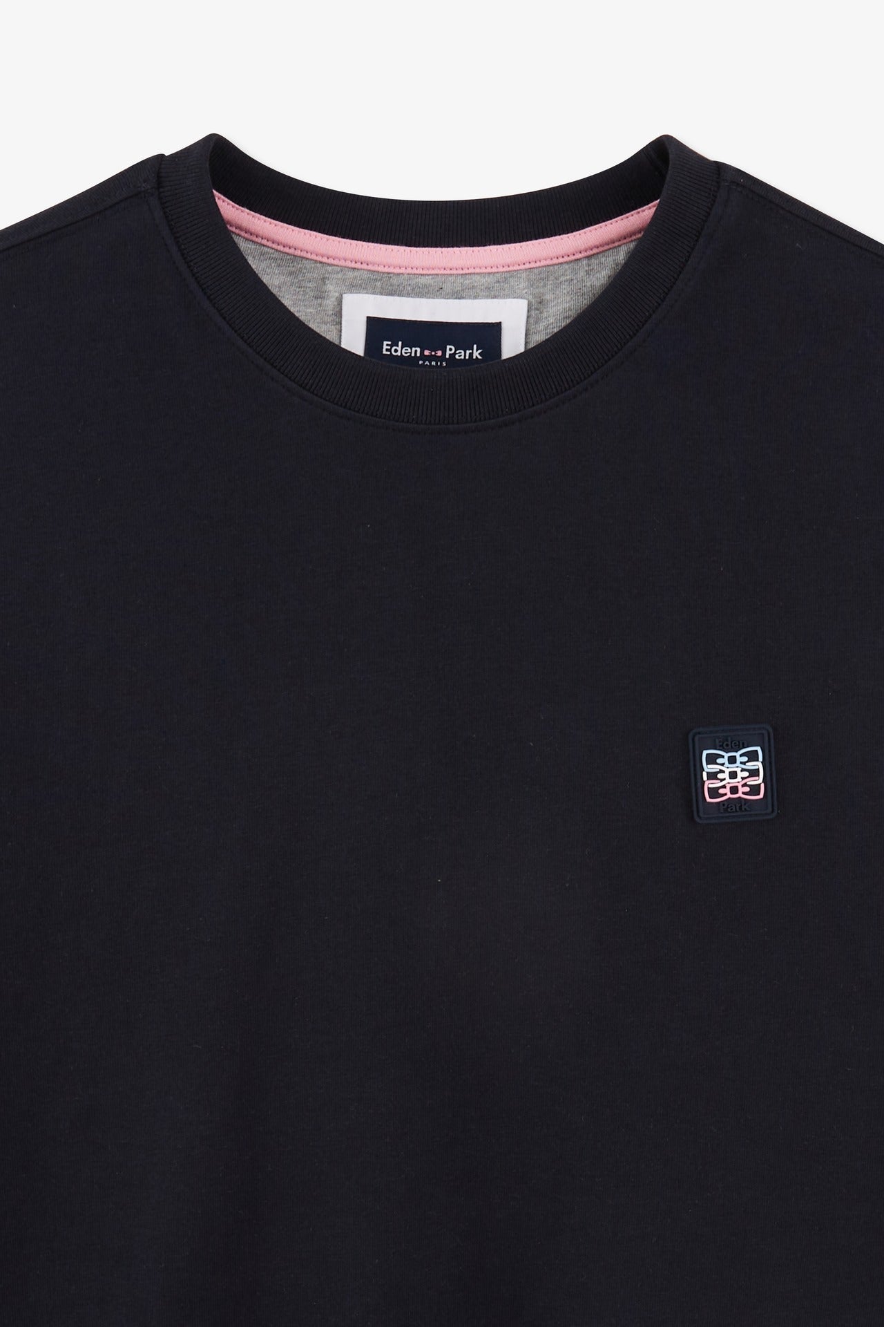T-shirt manches courtes marine en coton détails emblème - Image 8