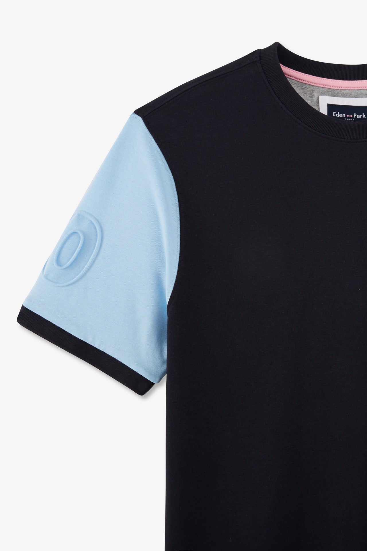 T-shirt manches courtes marine en coton détails emblème - Image 9