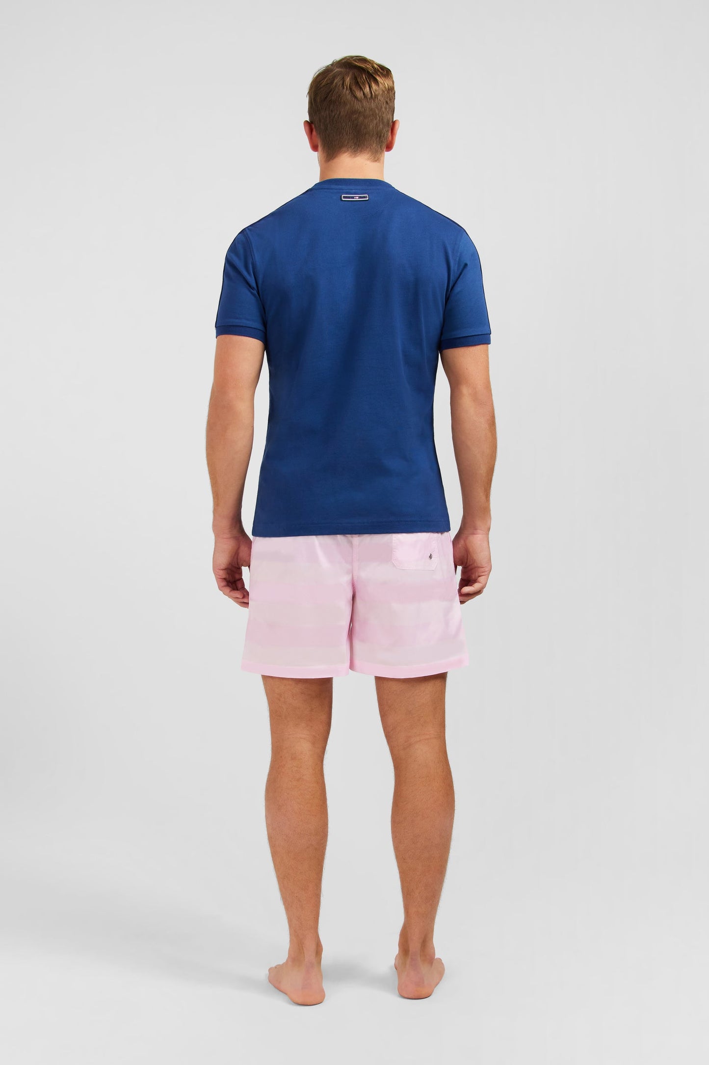 T-shirt manches courtes marine en coton galons épaules tricolores - Image 7