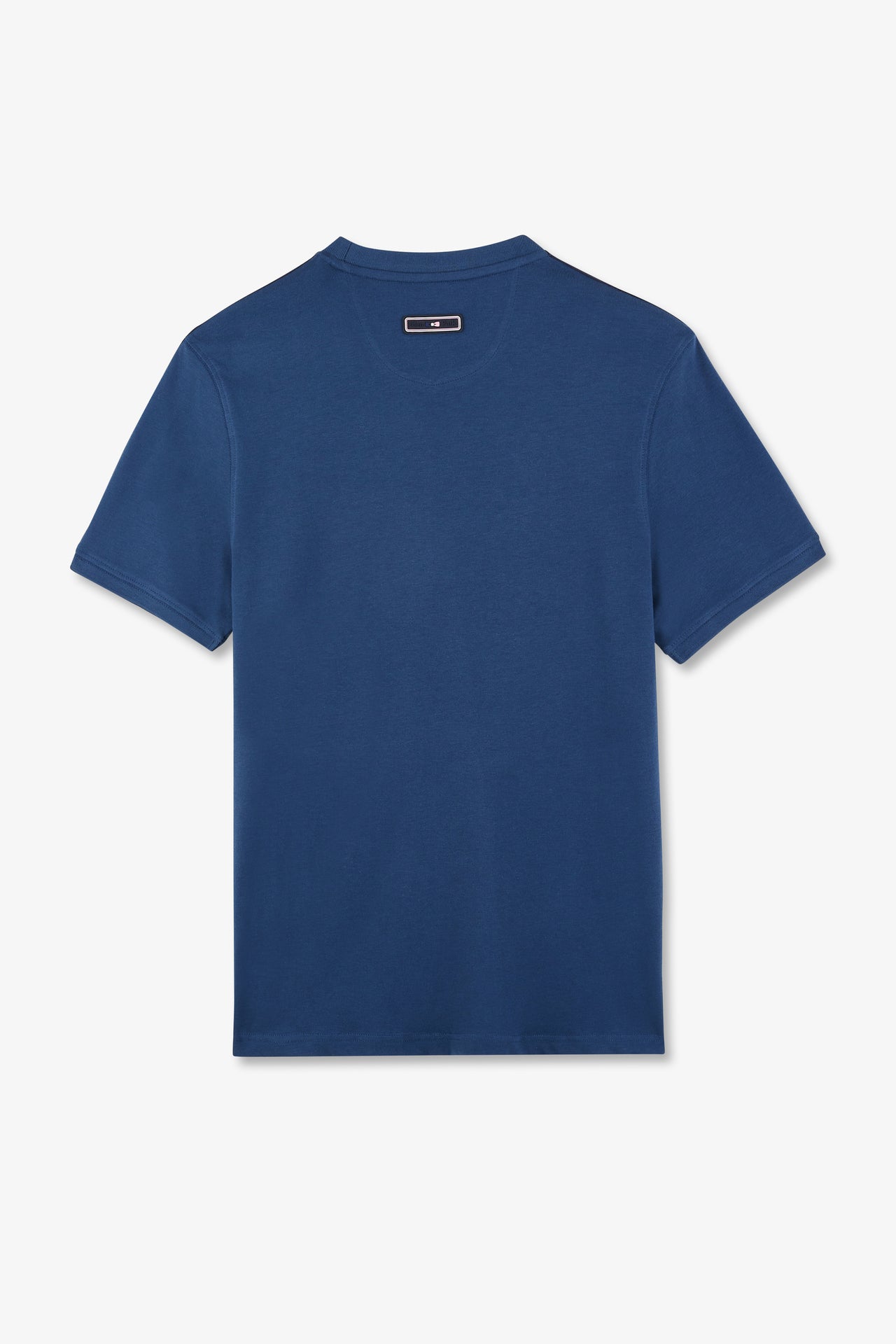 T-shirt manches courtes marine en coton galons épaules tricolores