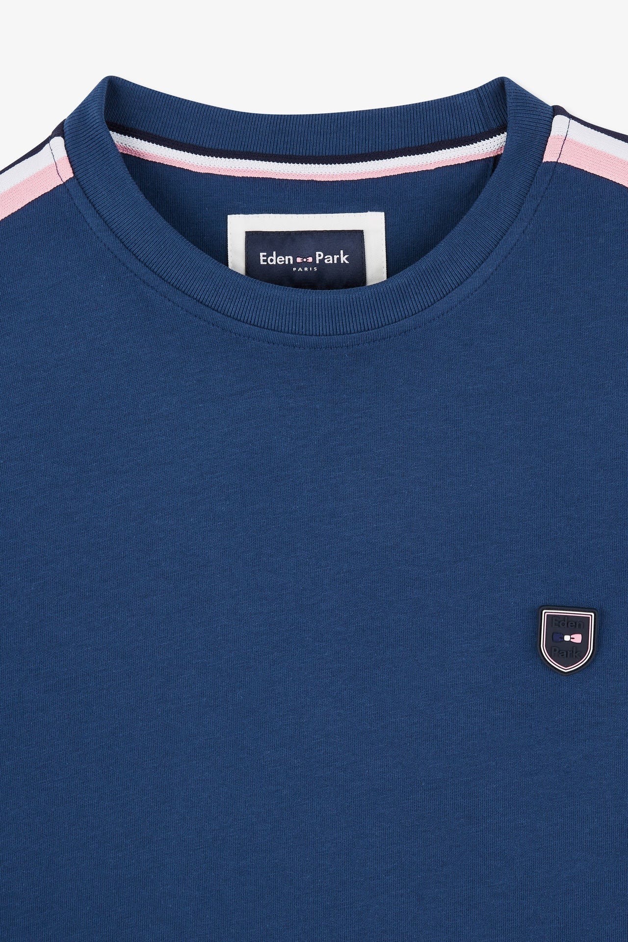 T-shirt manches courtes marine en coton galons épaules tricolores - Image 8