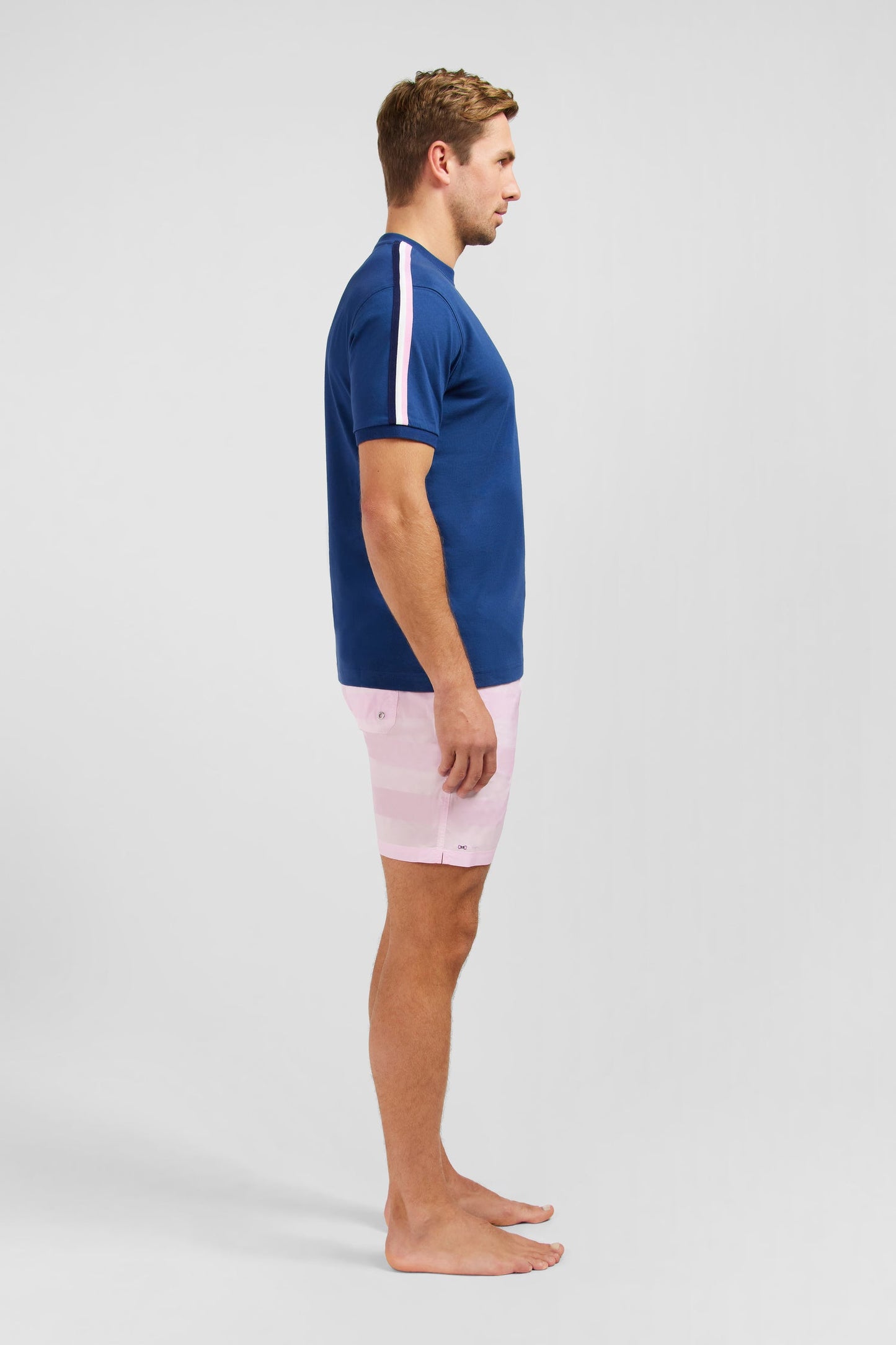 T-shirt manches courtes marine en coton galons épaules tricolores - Image 6