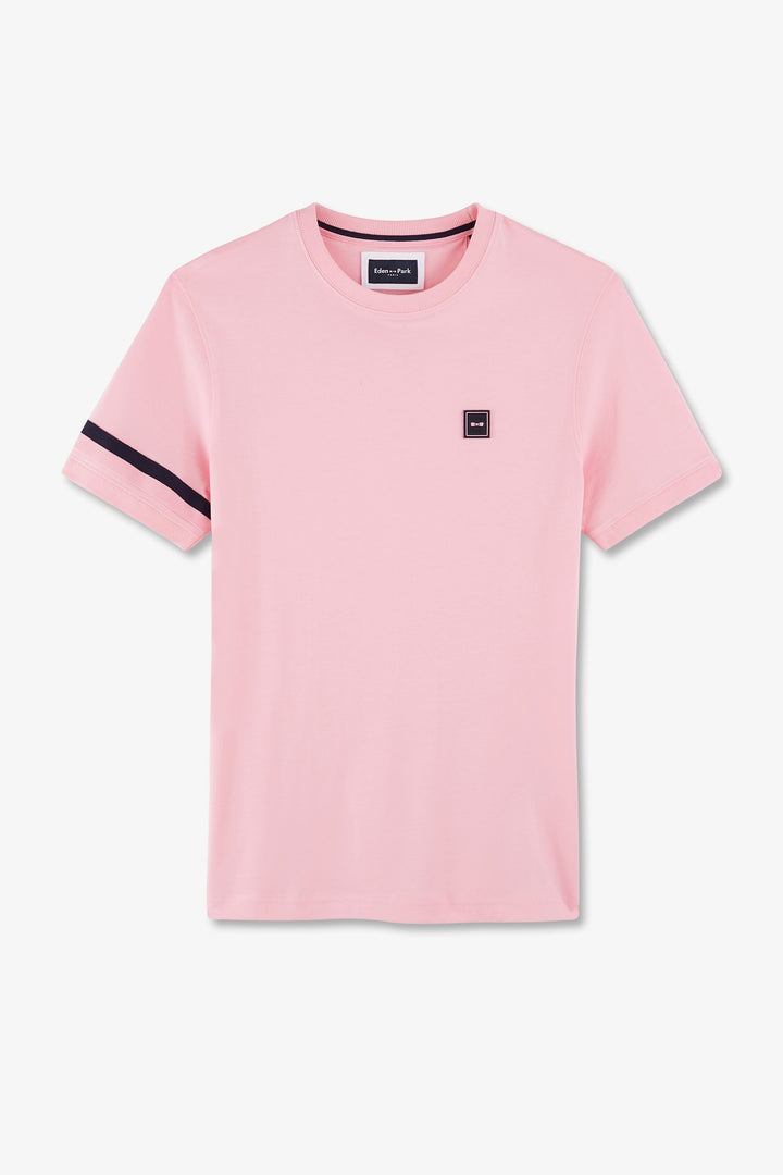 T-shirt manches courtes rose en coton badges emblème alt view