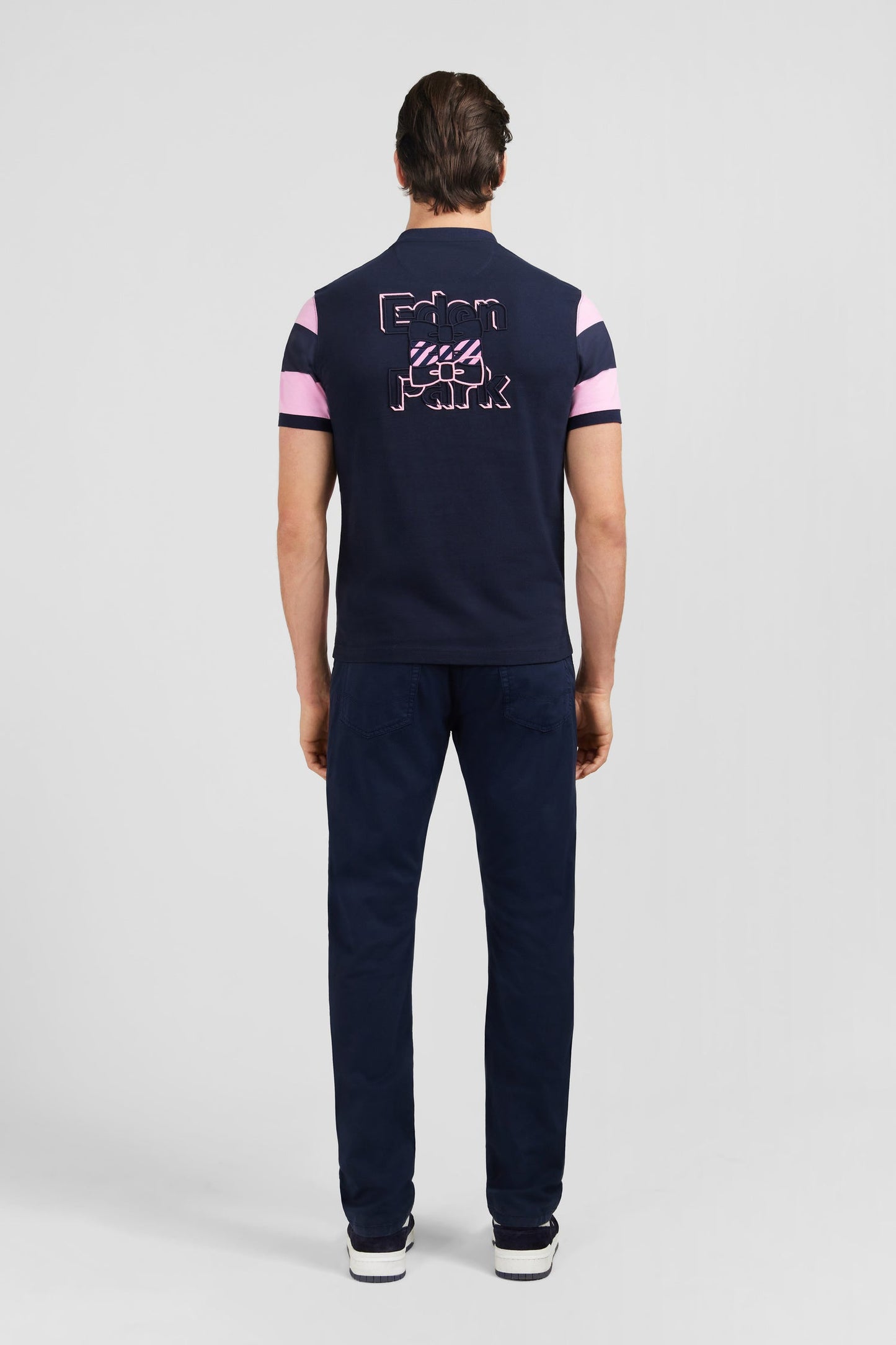 T-shirt manches courtes cerclé marine et rose en coton - Image 7