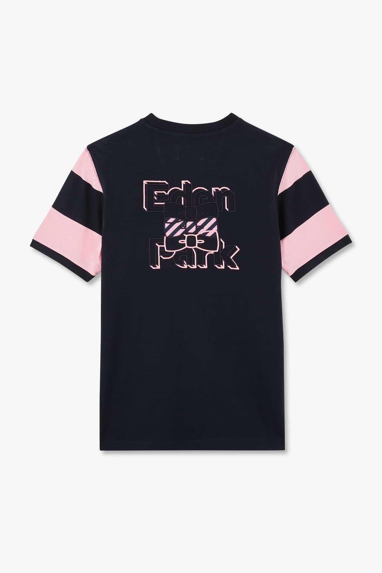 T-shirt manches courtes cerclé marine et rose en coton - Image 5
