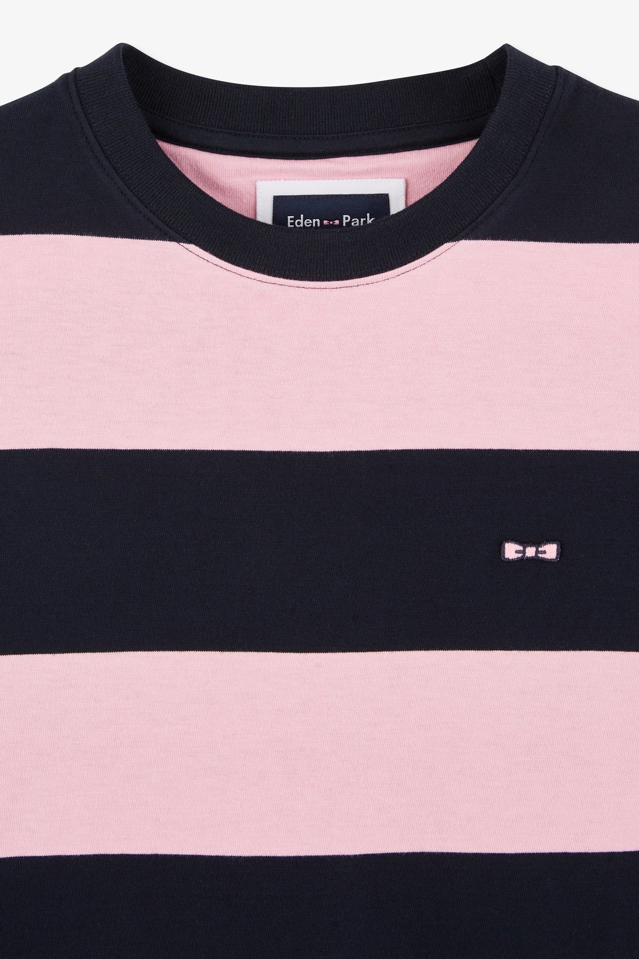 T-shirt manches courtes cerclé marine et rose en coton - Image 8