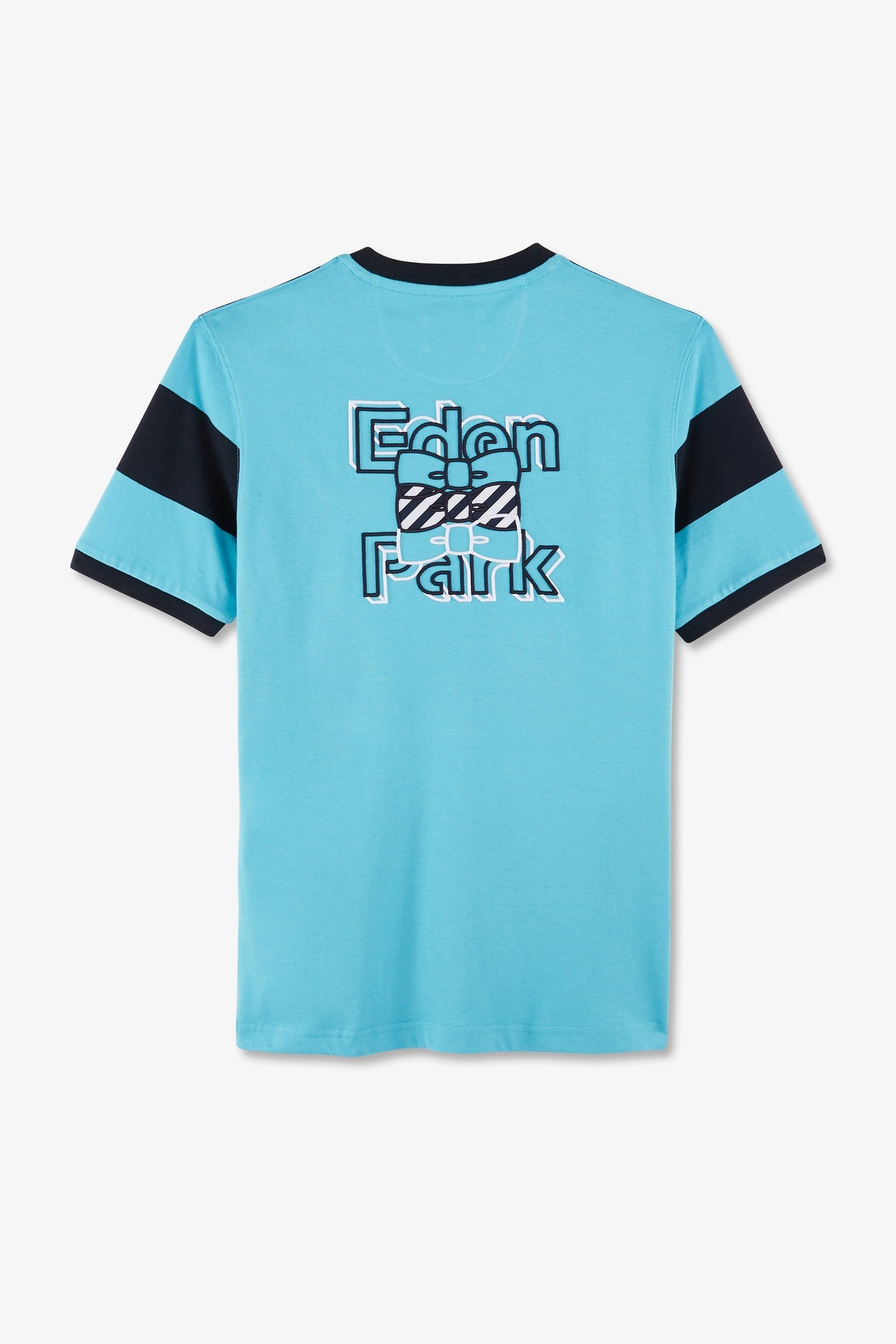 T-shirt manches courtes cerclé marine et turquoise en coton - Image 6