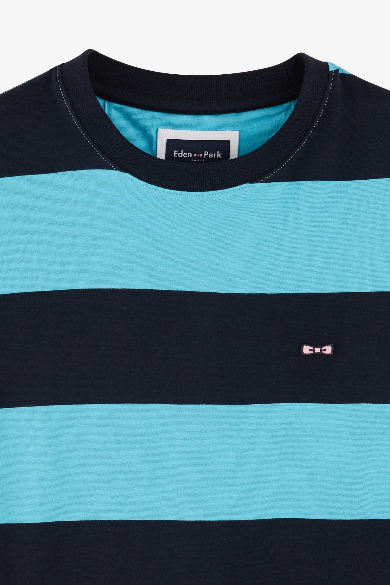 T-shirt manches courtes cerclé marine et turquoise en coton - Image 9