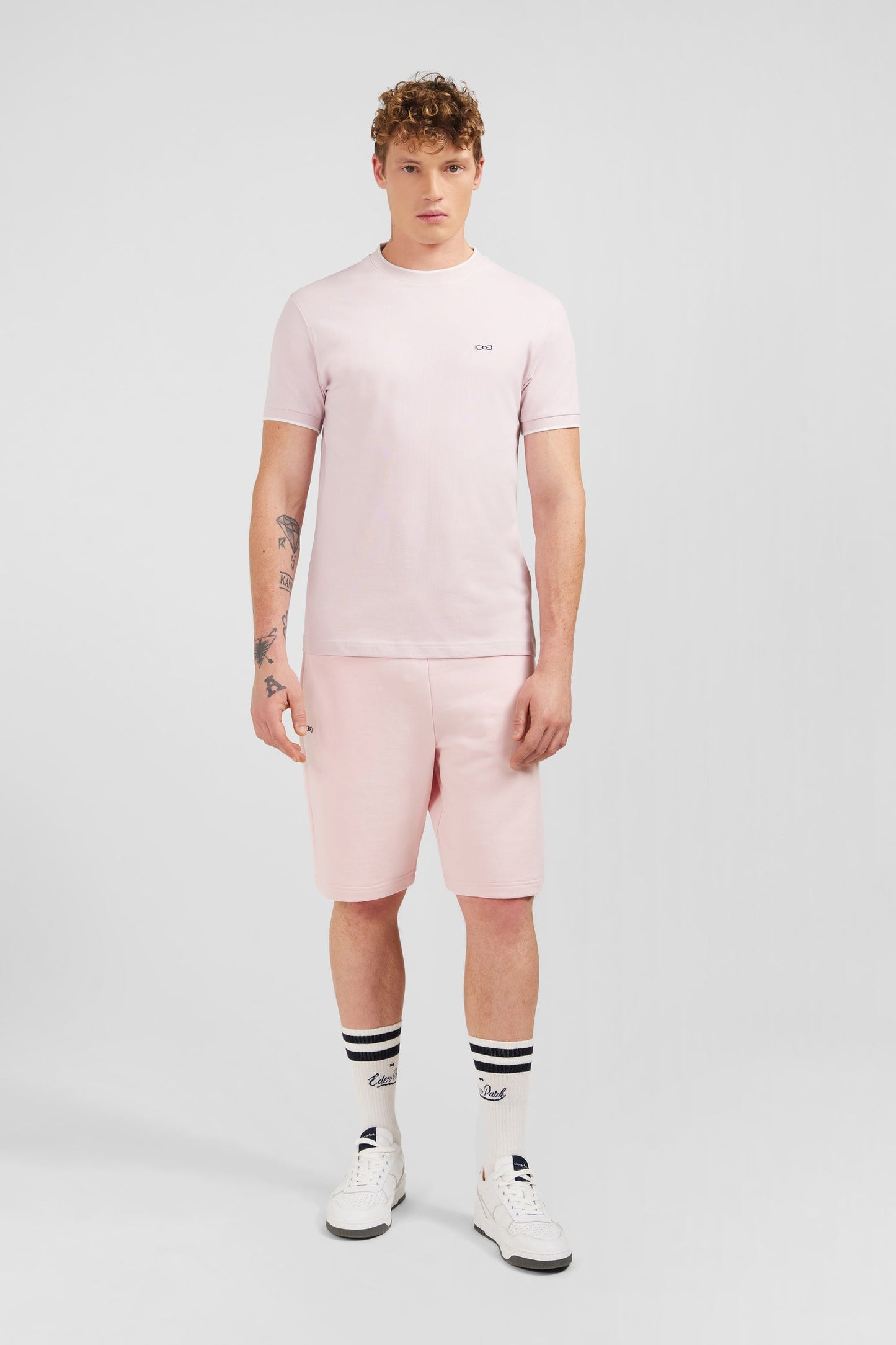 T-shirt manches courtes uni rose en coton stretch - Image 1