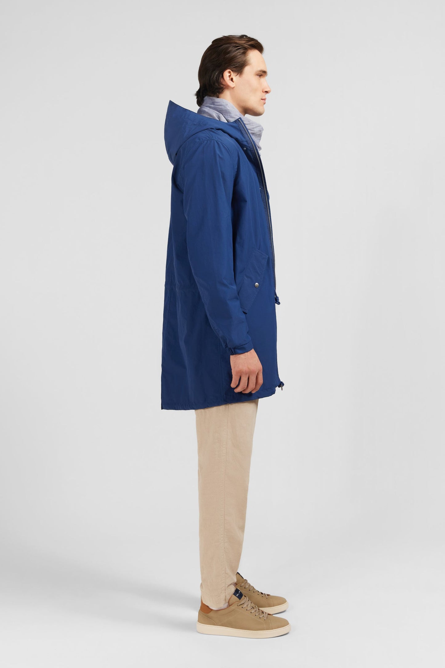 Parka à capuche en toile de coton mélangé bleu - Image 3