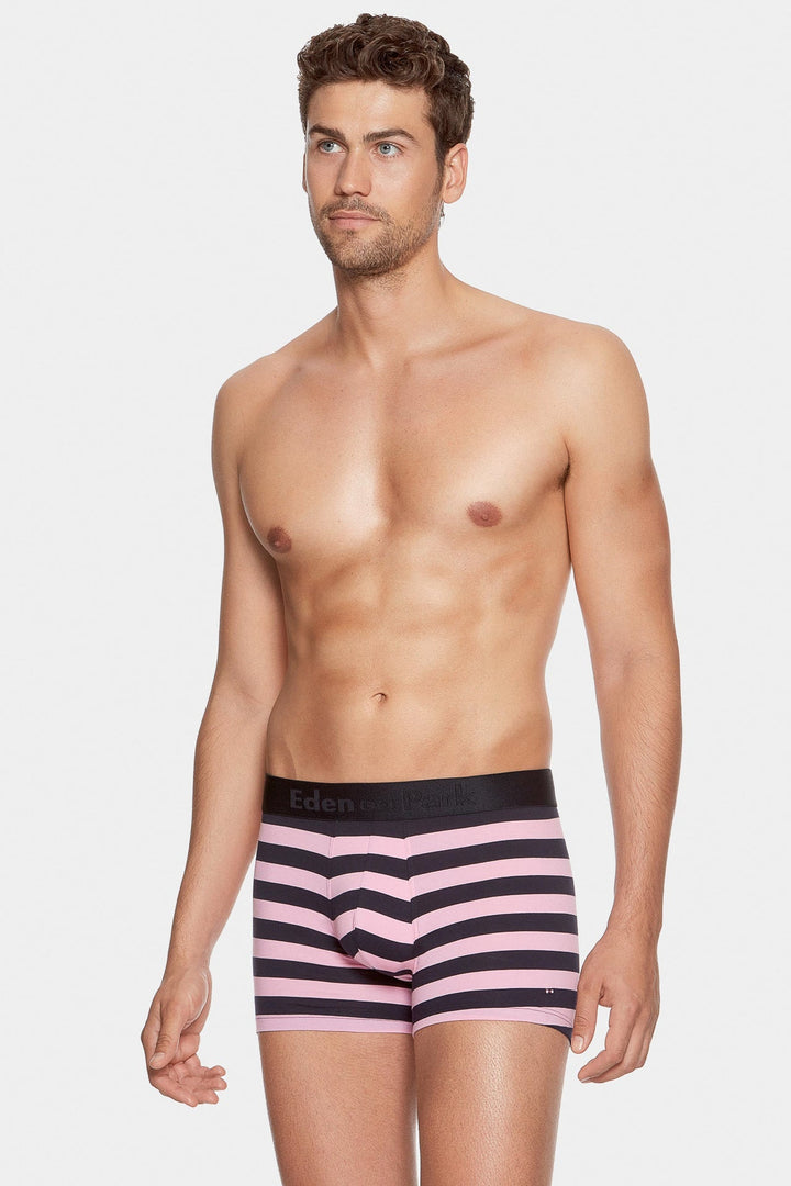 Boxer cerclé marine et rose en coton stretch