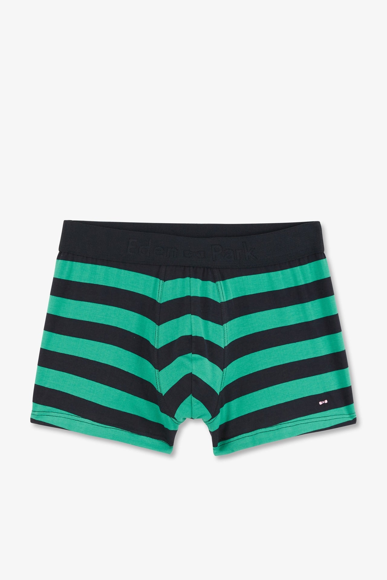 Navy and green striped boxers in stretch cotton