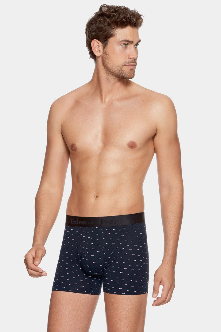 Boxer à micro motifs nœud papillon marine et rose en coton stretch