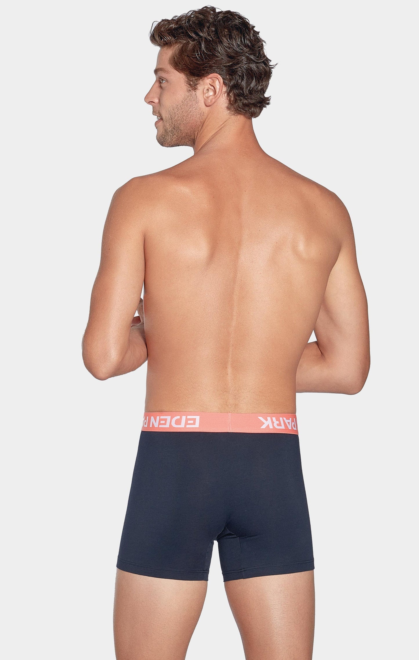 Boxer marine à ceinture élastique rouge en coton stretch - Image 2