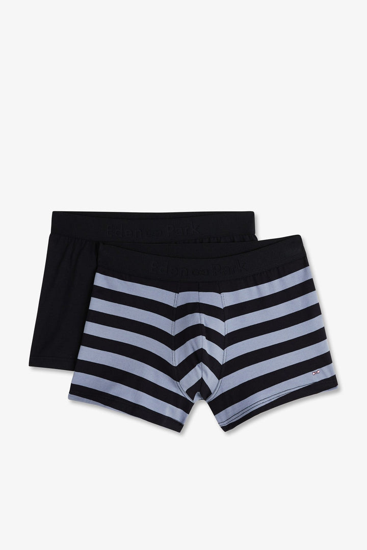 Pack of 2 navy blue boxer shorts with light blue and plain stripes alt view