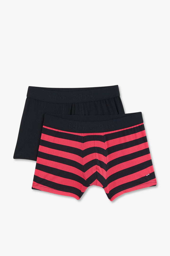 Pack of 2 navy blue, pink stripes and plain boxer shorts alt view