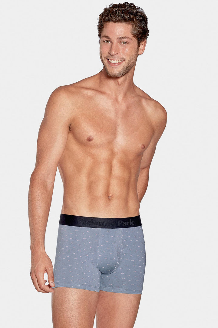 Boxer à micro motifs nœud papillon gris et rose en coton stretch