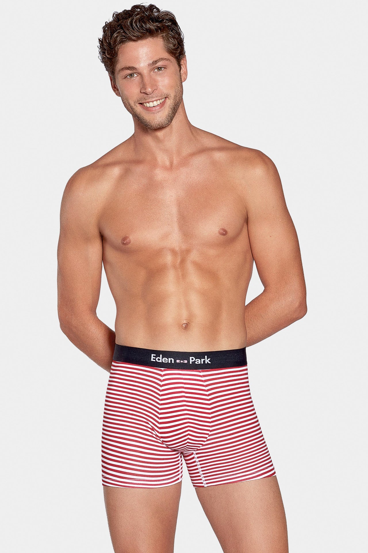 Pack of 2 striped red and navy  boxers in stretch cotton - Image 1
