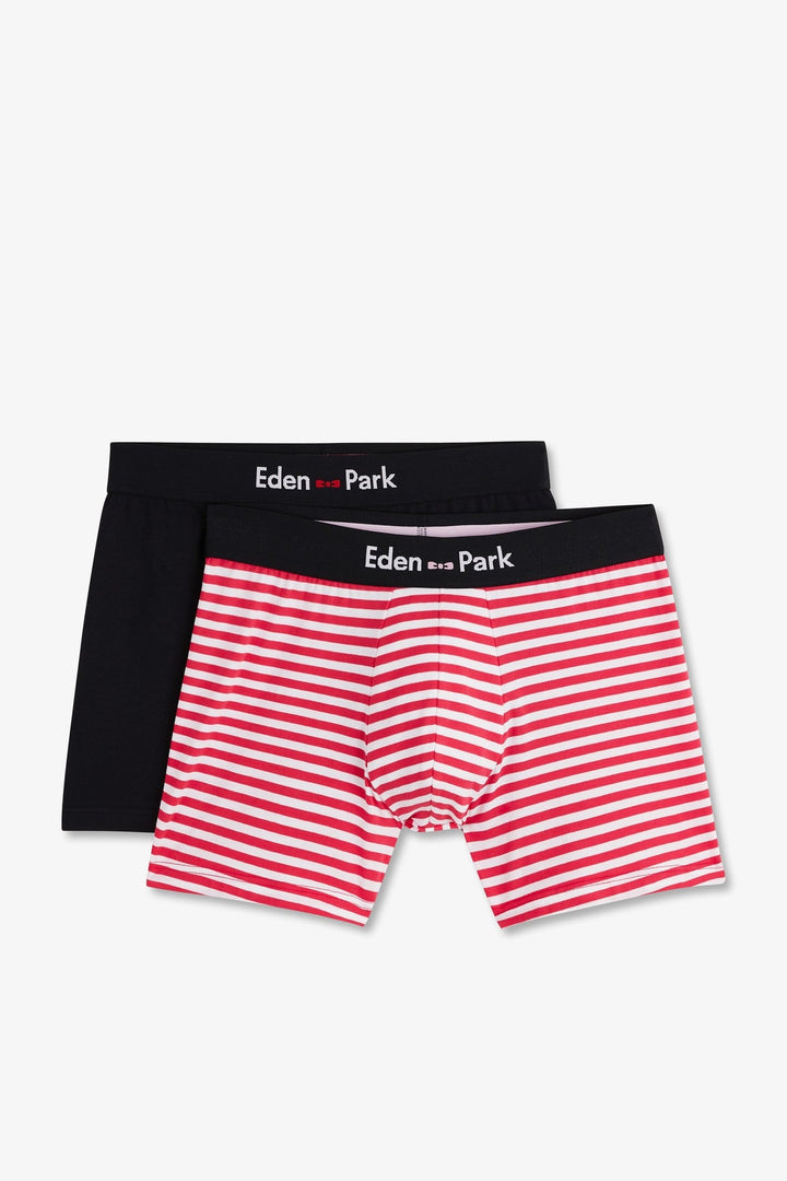 Pack de 2 boxers blanc rayures rouge et uni bleu foncé alt view