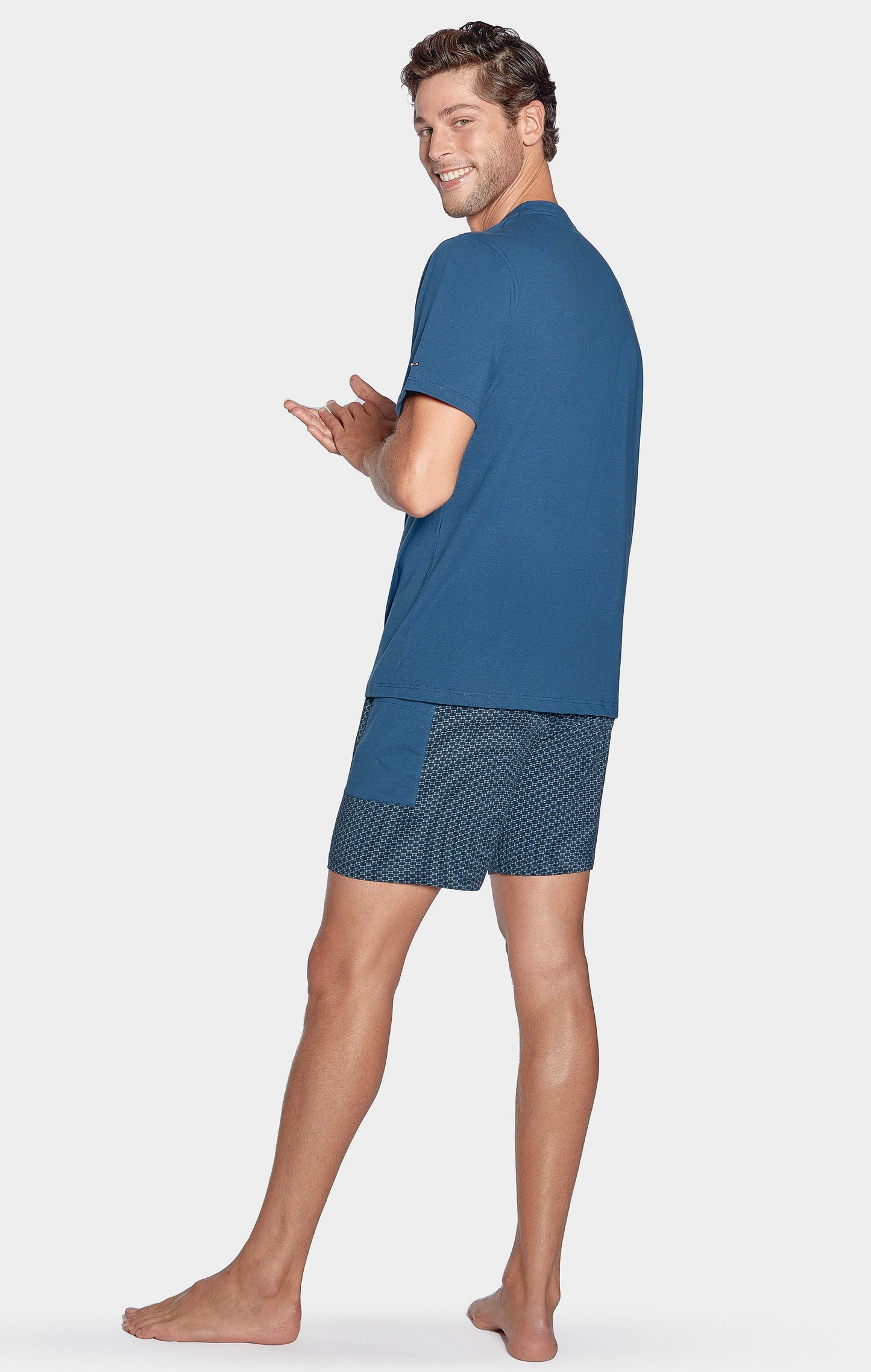 Pyjama court bleu short à micro motifs en jersey coton - Image 2