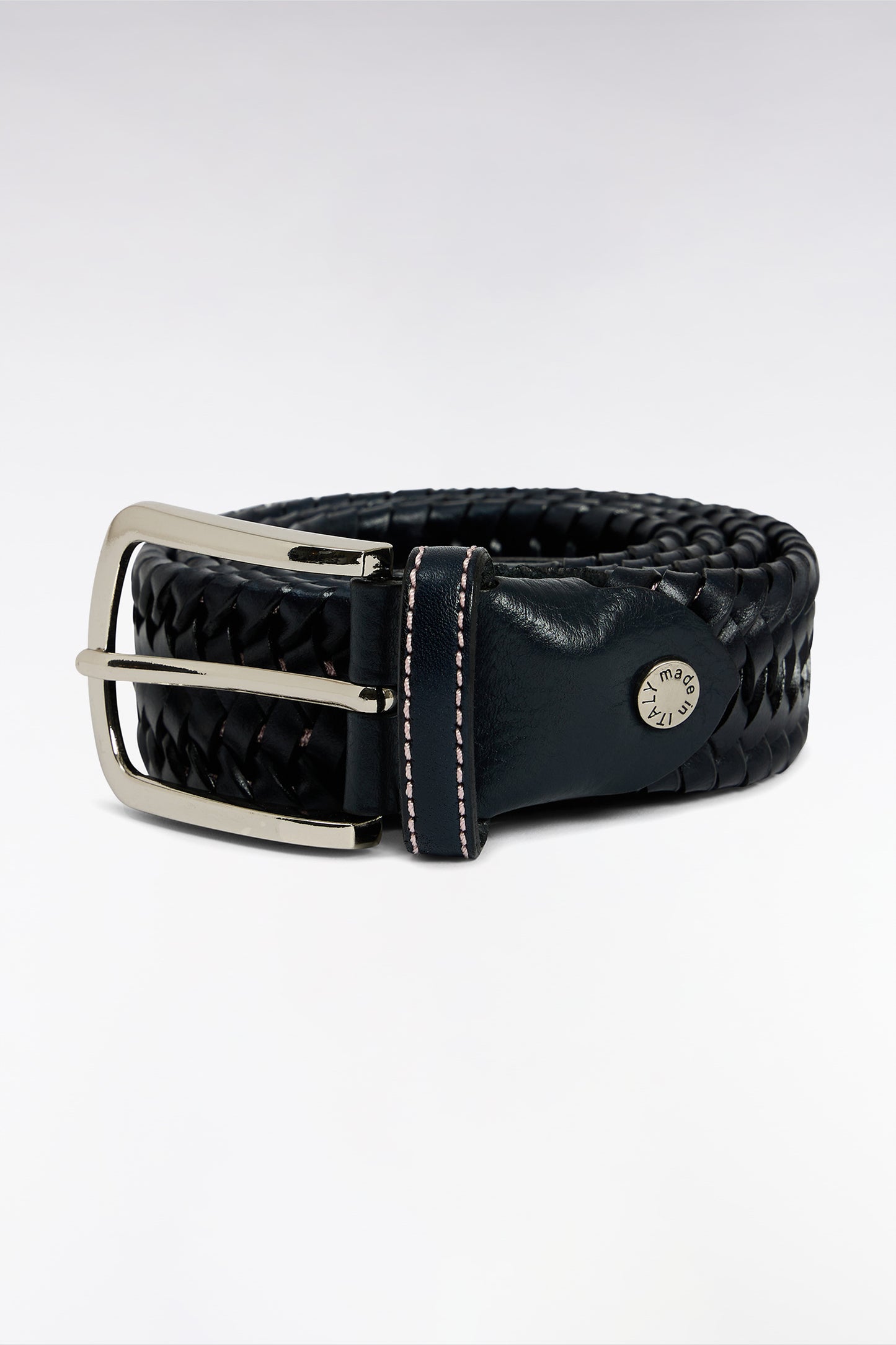 Navy braided leather belt