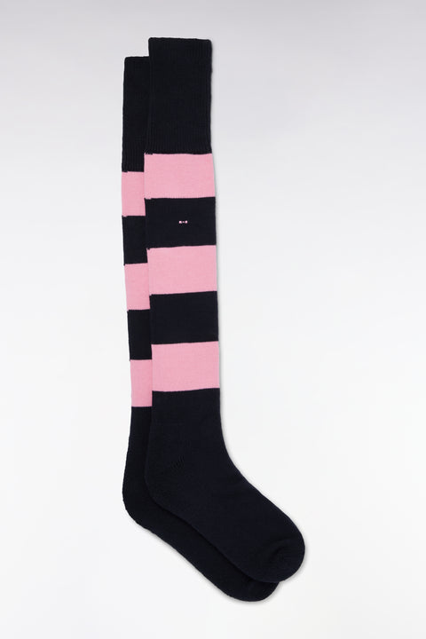Navy and pink full-rimmed rugby socks - Image 1