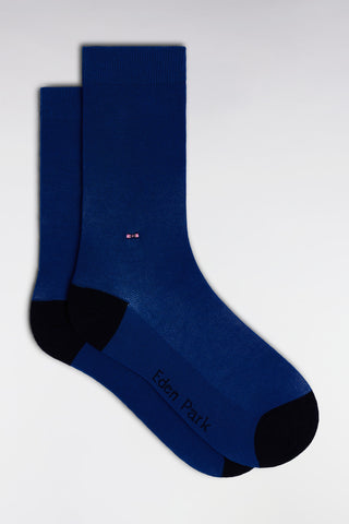 Plain blue stretch cotton-blend socks