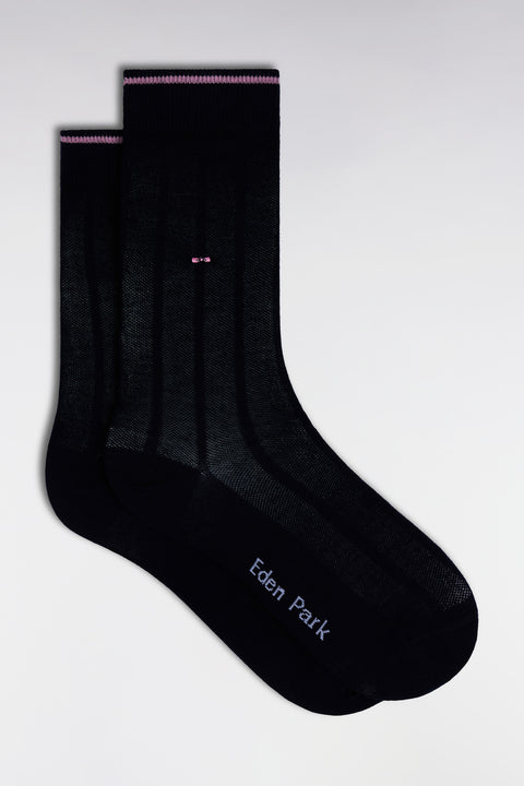 Stretch cotton blend socks with navy vertical stripes - Image 1