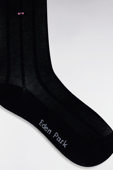 Stretch cotton blend socks with navy vertical stripes - Image 2