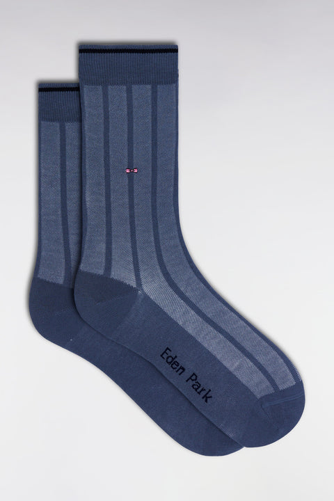 Stretch cotton blend socks with grey vertical stripes - Image 1